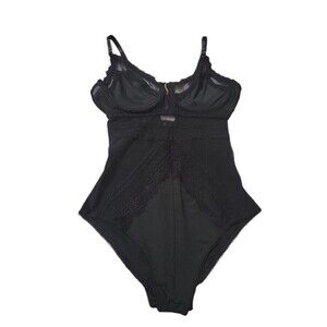RACHEL ROY UNDERWIRE TEDDY/BLACK/LACE/SIZE L A25